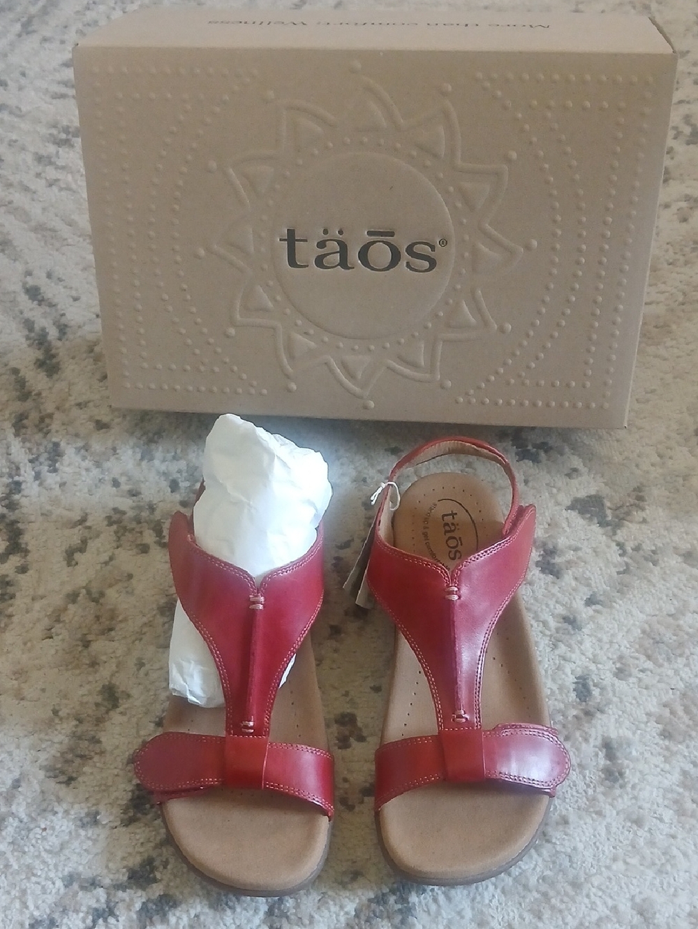 Taos Footwear Red Leather T-Strap Slingback Sandals